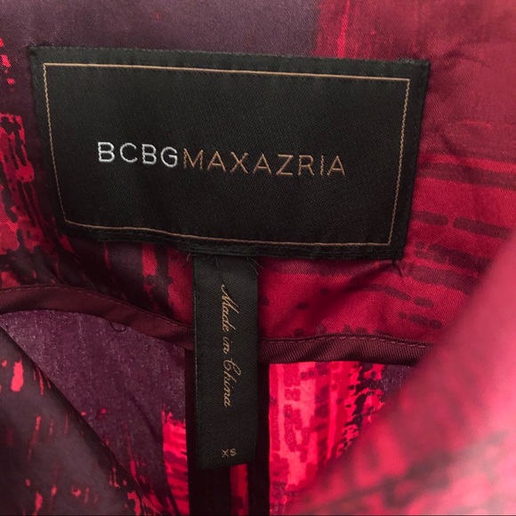 BCBG silk trench coat red burgundy print size XS - Picture 2 of 6